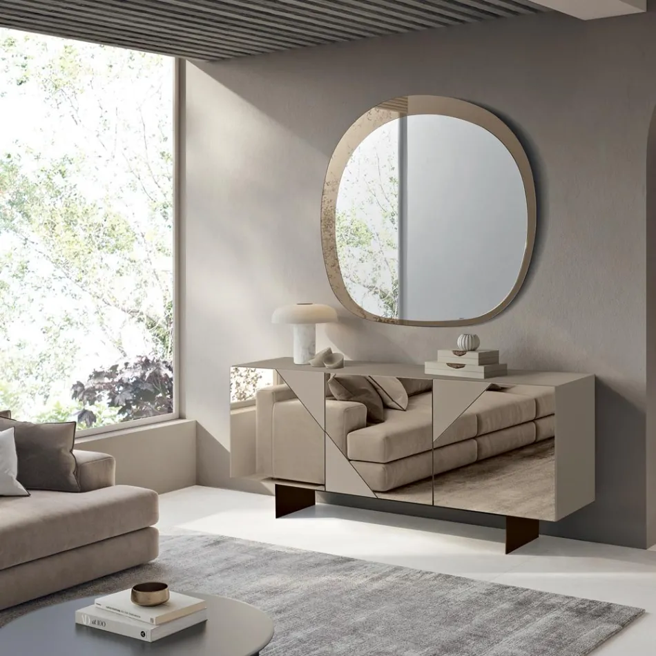 Dressoir met 3 gelakte MDF-deuren bedekt met spiegelglas - Diletta Viadurini