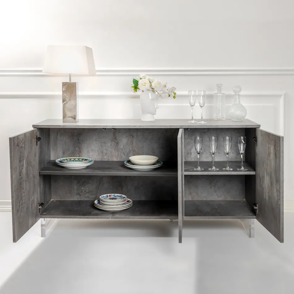 Dressoir met 3 melamine deuren en plexiglas poten Made in Italy - Mickey Mouse Viadurini