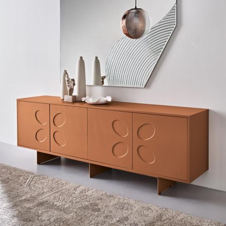 Rialto dressoir met vier deuren, gemaakt van MDF en melamine in twee afwerkingen, vervaardigd in Italië. Viadurini
