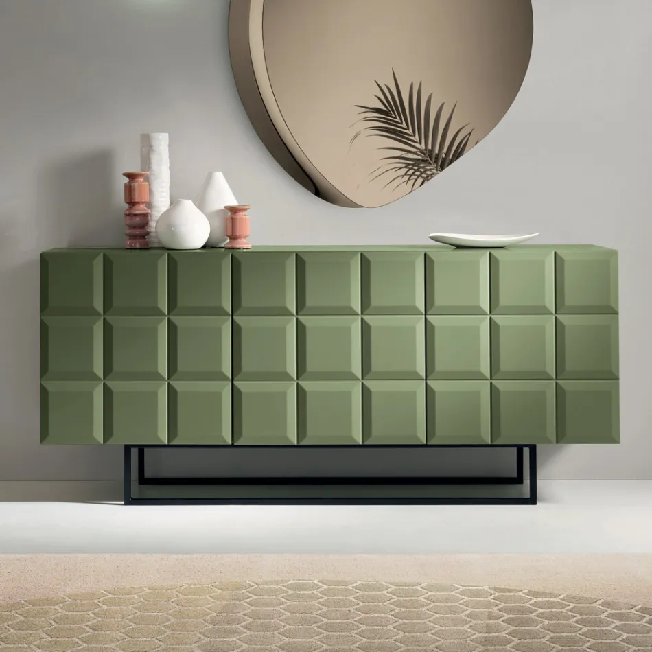 Binnendressoir met 3 deuren met ruitpatroon, gemaakt in Italië - Elisabetta Viadurini