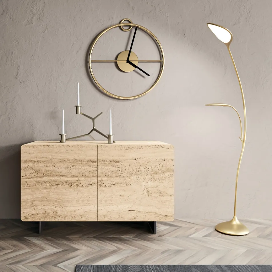 Woonkamerdressoir met 2 deuren in travertijnmarmerafwerking Made in Italy - Jon Viadurini