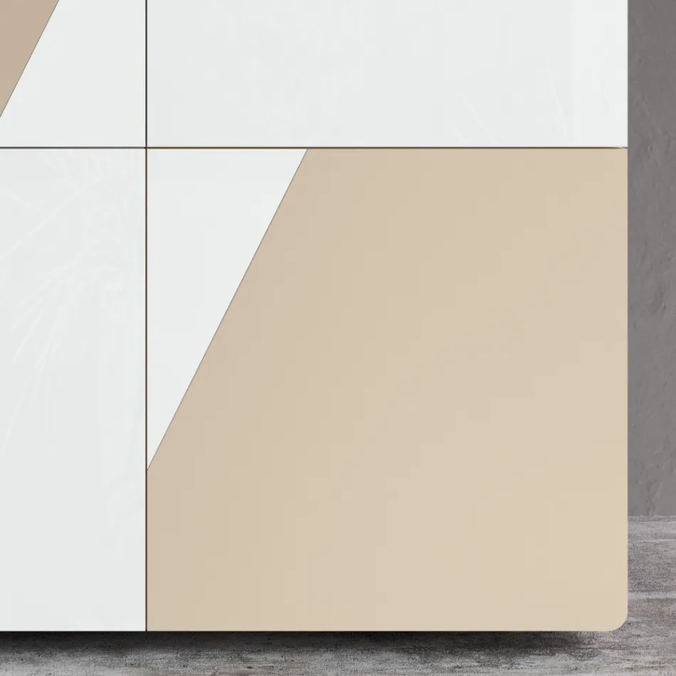 Woonkamerdressoir met 4 deuren in wit glas en nertsafwerking Made in Italy - Eva Viadurini