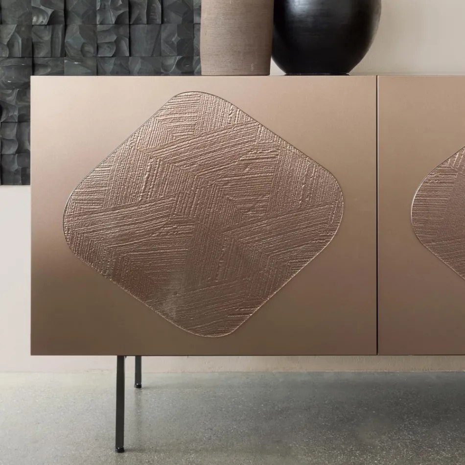 Woonkamerdressoir met bijpassende glazen inzetstukken Made in Italy - Palma Viadurini