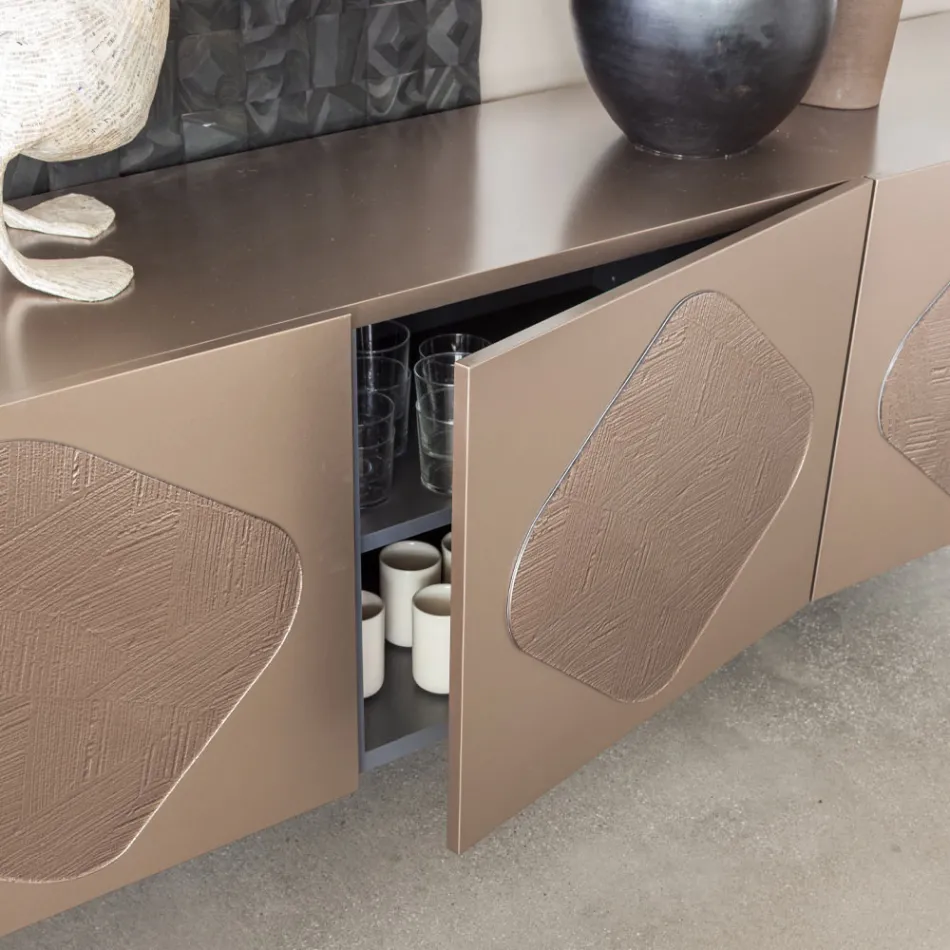 Woonkamerdressoir met bijpassende glazen inzetstukken Made in Italy - Palma Viadurini