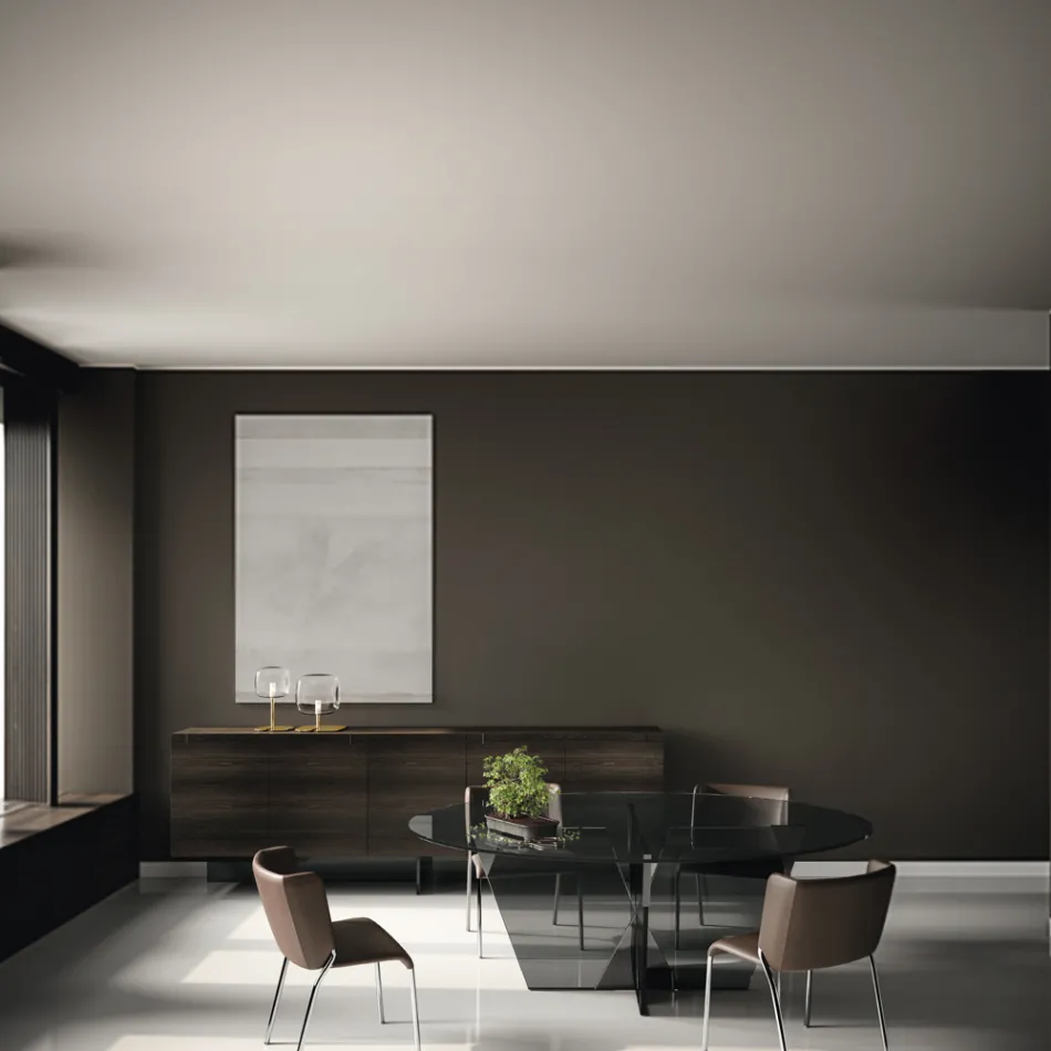 Houten dressoir met glazen structuur Made in Italy - Azuki Viadurini