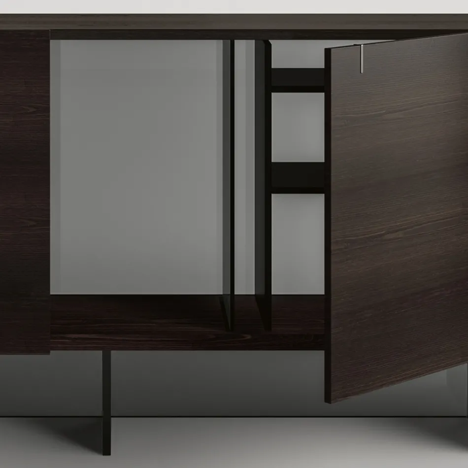 Houten dressoir met glazen structuur Made in Italy - Azuki Viadurini
