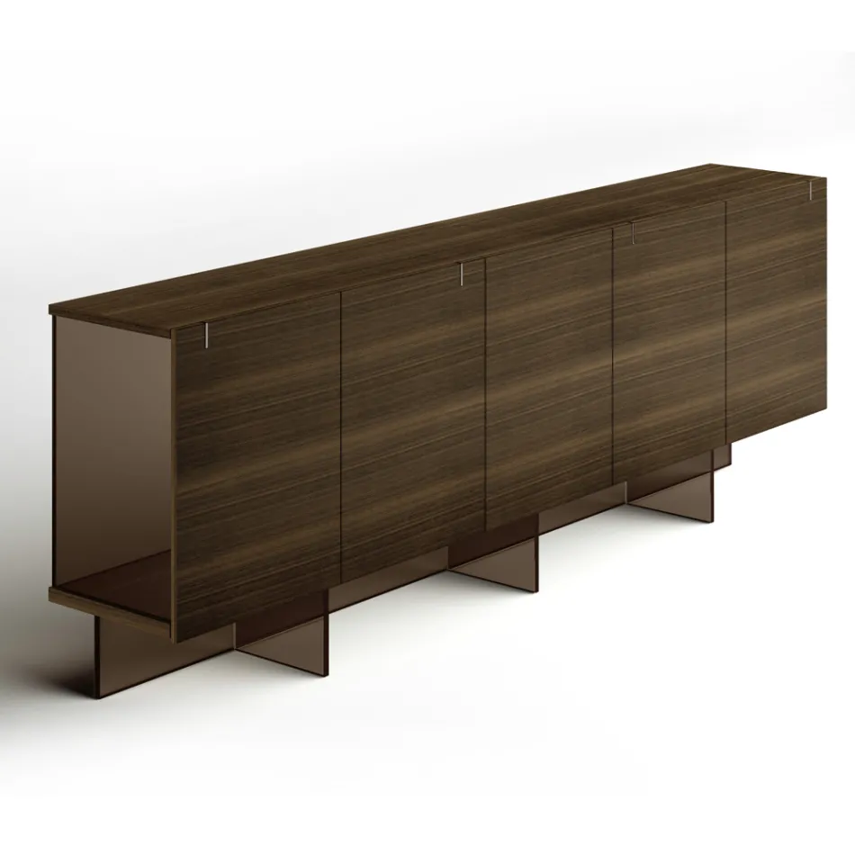 Houten dressoir met glazen structuur Made in Italy - Azuki Viadurini
