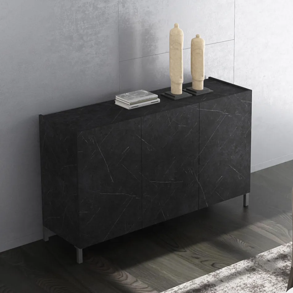 Woonkamerdressoir bedekt met melamine-marmeren afwerking Made in Italy - zink Viadurini