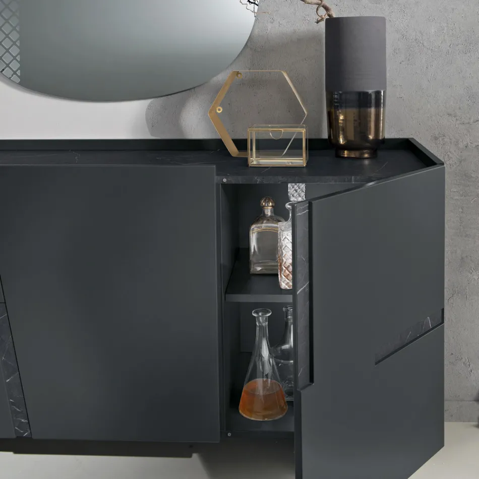 Woonkamerdressoir met 3 deuren van gelakt MDF, gemaakt in Italië - Elena Viadurini