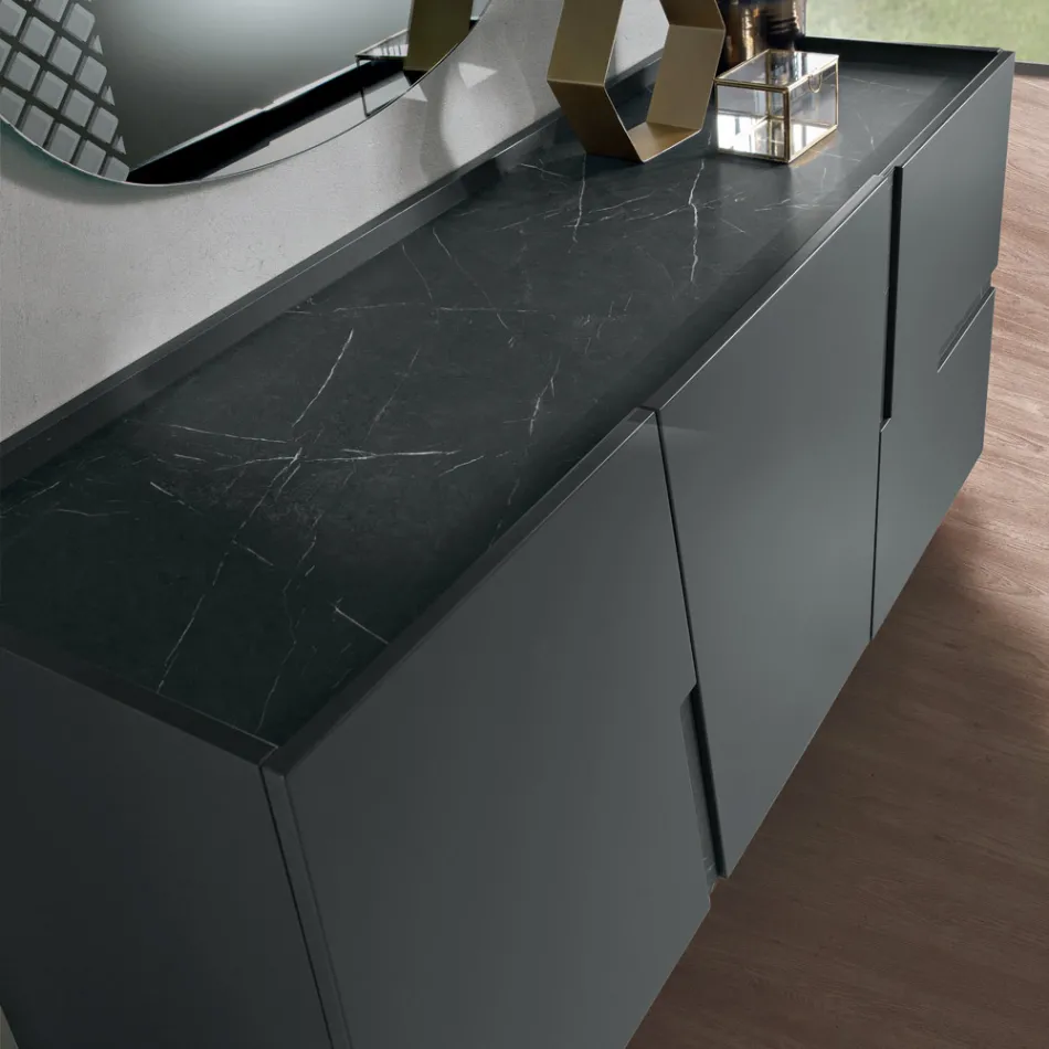 Woonkamerdressoir met 3 deuren van gelakt MDF, gemaakt in Italië - Elena Viadurini