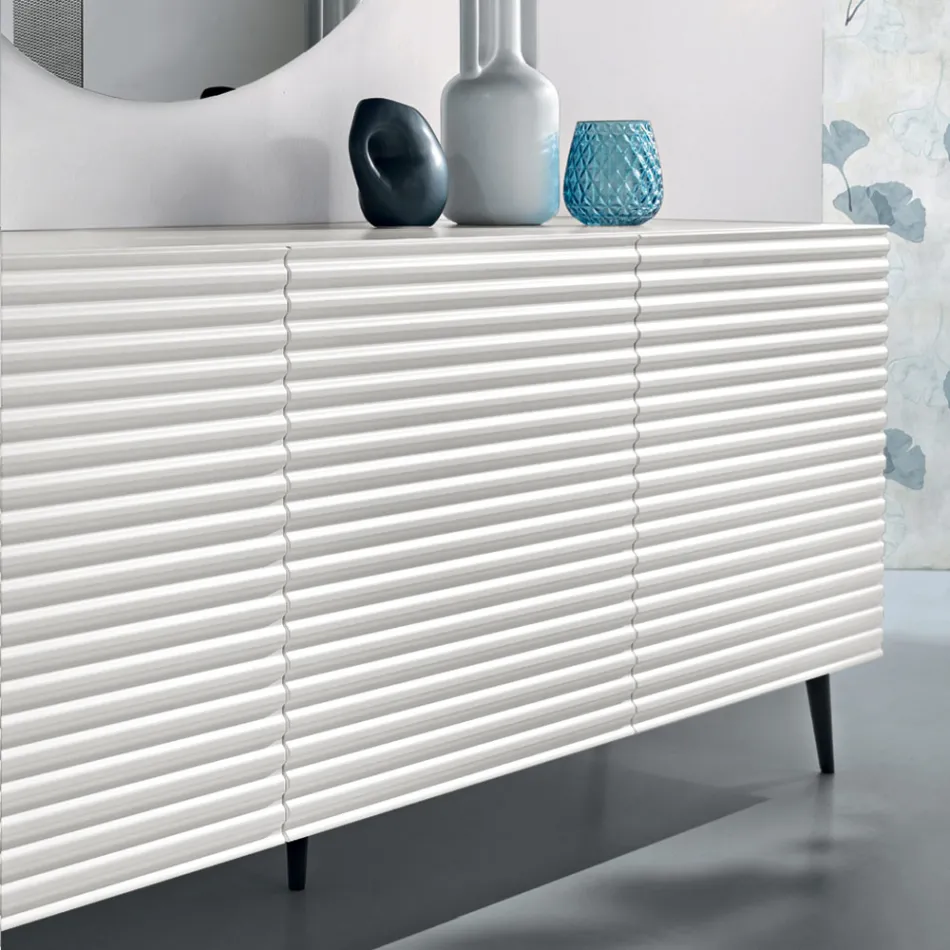 Woonkamer dressoir met 3 deuren, gemaakt van MDF en afgewerkt met gelakt PVC. Gemaakt in Italië - Desideria Viadurini