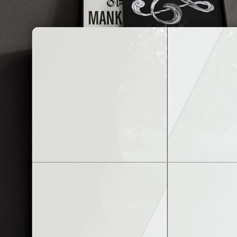 Woonkamerdressoir met 4 deuren in witte glasafwerking Made in Italy - Eline Viadurini