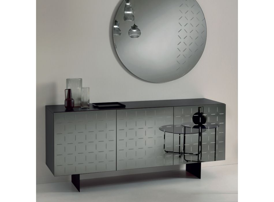 Houten woonkamer dressoir met spiegeldeuren Made in Italy - Arenella Viadurini