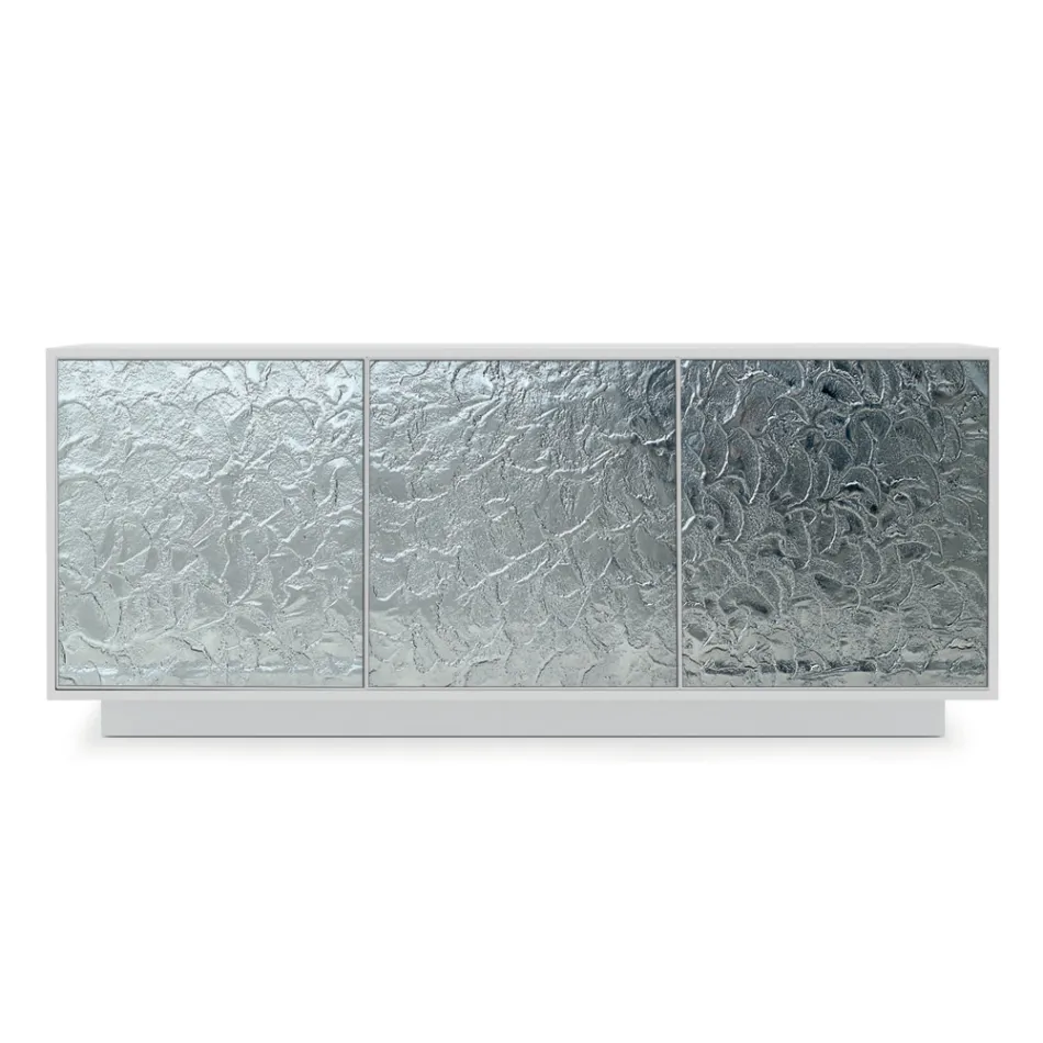 Woonkamerdressoir van mat gelakt hout en glas Made in Italy - Fiorenza Viadurini