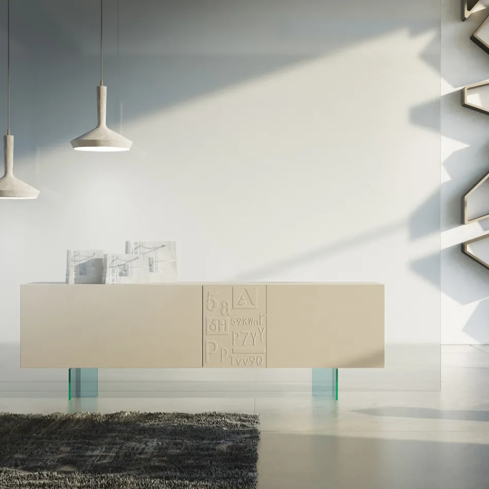 Woonkamer dressoir in mat gelakt Mdf en glas Made in Italy - Ninetta Viadurini