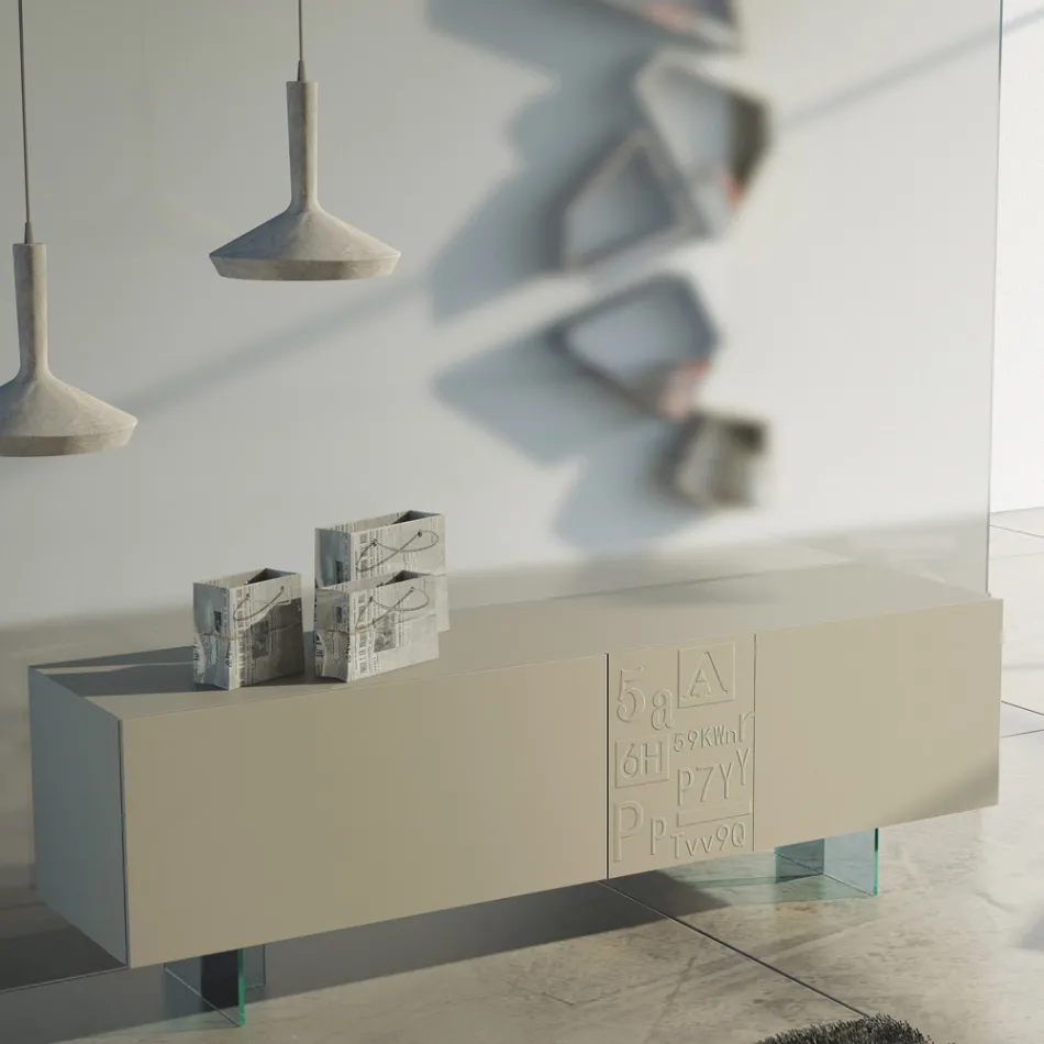 Woonkamer dressoir in mat gelakt Mdf en glas Made in Italy - Ninetta Viadurini