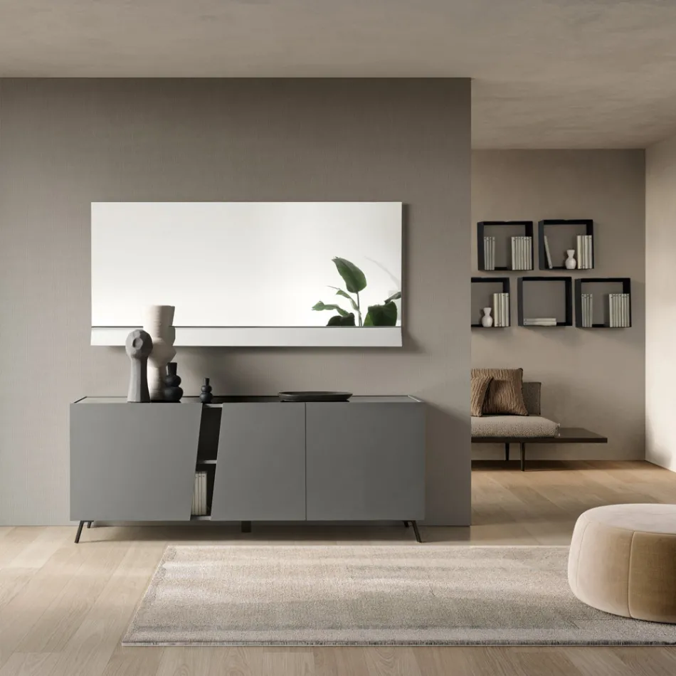 Vrijstaande dressoir met drie draaideuren, vervaardigd in Italiaans melamine - Calia Viadurini