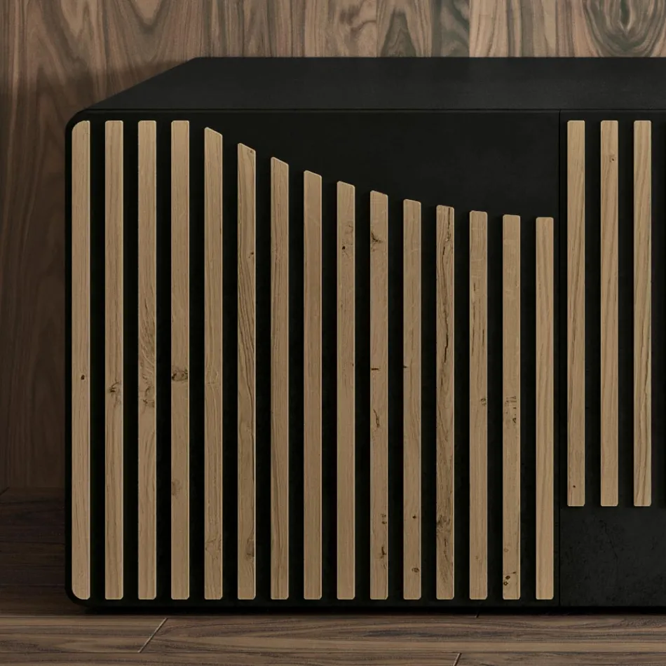 Dressoir voor woongedeelte met 3 deuren in Scandinavisch geknoopt eikenafwerking - Linda Viadurini