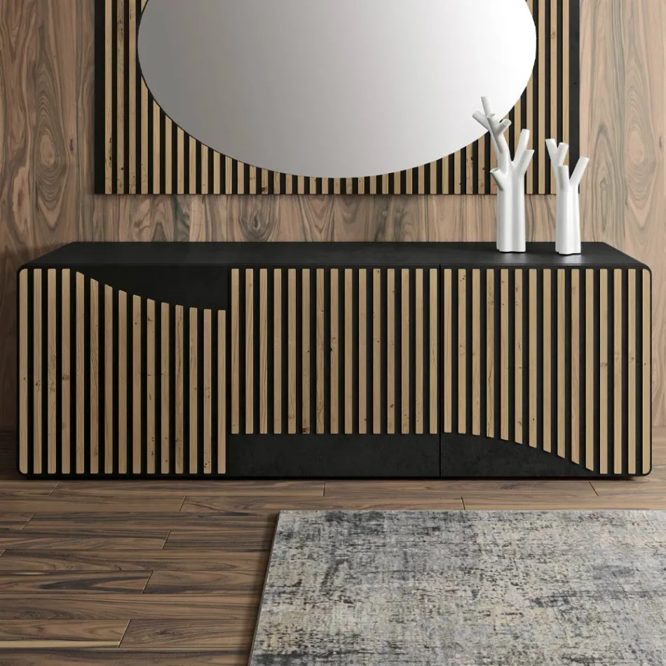 Dressoir voor woongedeelte met 3 deuren in Scandinavisch geknoopt eikenafwerking - Linda Viadurini