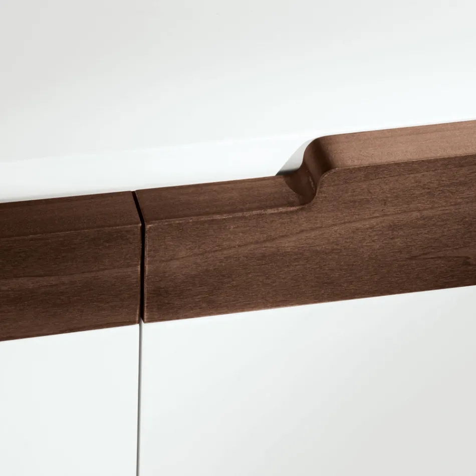 Dressoir voor woongedeelte met 4 deuren in wit en Canaletto-afwerking Made in Italy - Any Viadurini