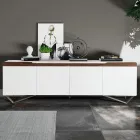 Dressoir voor woongedeelte met 4 deuren in wit en Canaletto-afwerking Made in Italy - Any Viadurini