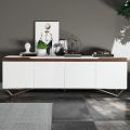 Dressoir voor woongedeelte met 4 deuren in wit en Canaletto-afwerking Made in Italy - Any