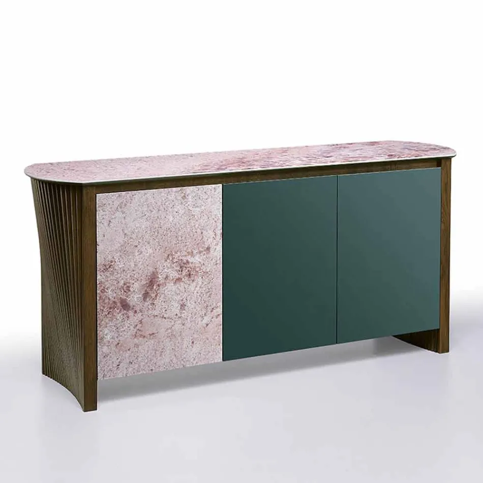 Design dressoir in Gres met structuur in hout en Mdf Made in Italy - Cunea Viadurini