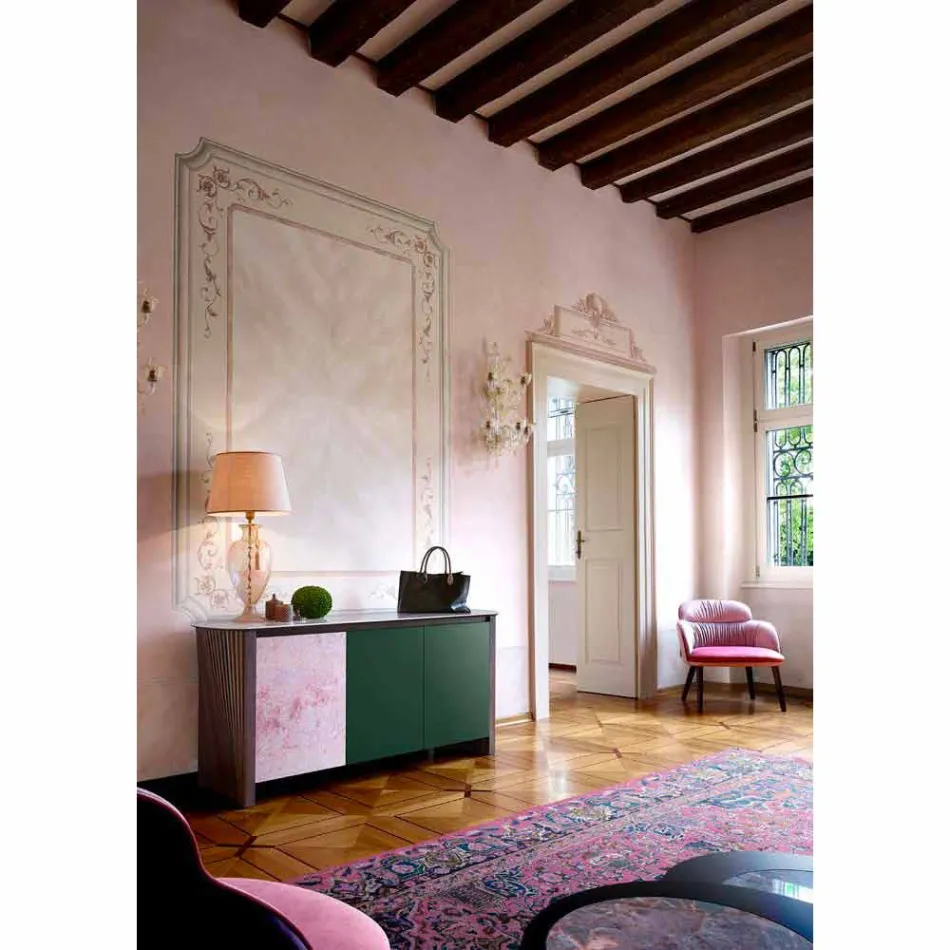 Design dressoir in Gres met structuur in hout en Mdf Made in Italy - Cunea Viadurini