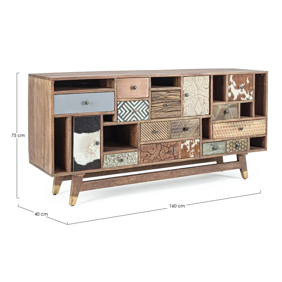Etnisch dressoir van gerecycled mangohout en acacia Homemotion - Auriel Viadurini