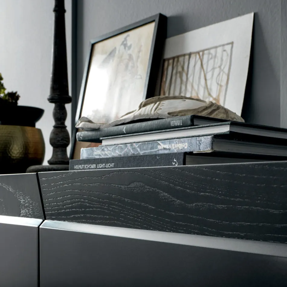 3-deurs houten dressoir met schuine rand en keramisch blad - Mondolfo Viadurini