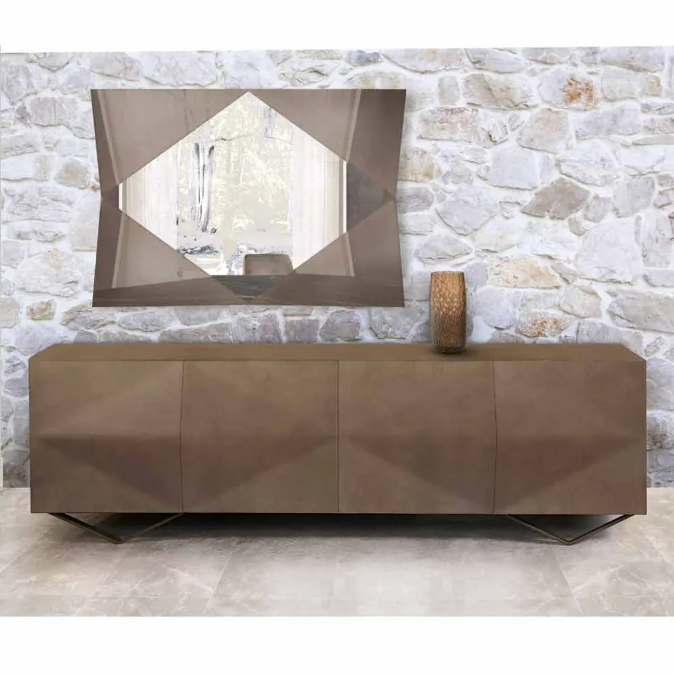 Houten dressoir met 2 of 4 deuren en kristallen planken Made in Italy - Gardena Viadurini