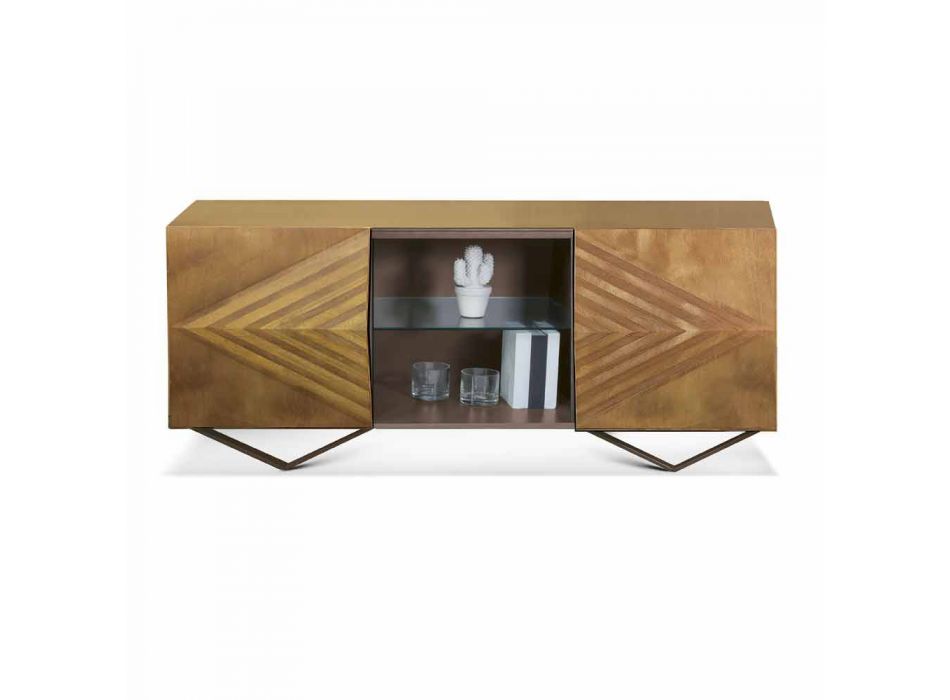 Houten dressoir met 2 of 4 deuren en kristallen planken Made in Italy - Gardena Viadurini