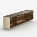 Gebogen dressoir van gelakt hout met deuren van bronskleurig glas, gemaakt in Italië - Lyra
