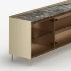 Gebogen dressoir van gelakt hout met deuren van bronskleurig glas, gemaakt in Italië - Lyra Viadurini