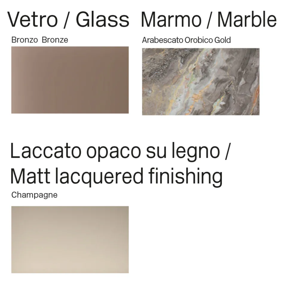 Gebogen dressoir van gelakt hout met deuren van bronskleurig glas, gemaakt in Italië - Lyra Viadurini