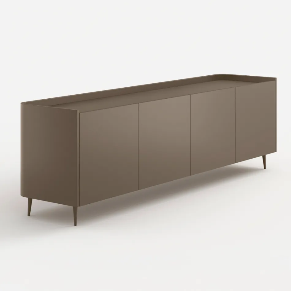 Exclusief ontworpen, platina gelakte, gebogen houten dressoir, gemaakt in Italië - Lyra Viadurini