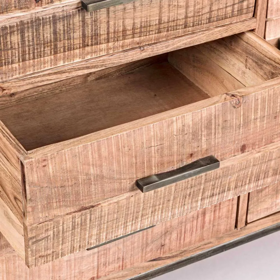 Dressoir in acaciahout en staal 2 deuren en 3 laden Homemotion - Aimune Viadurini