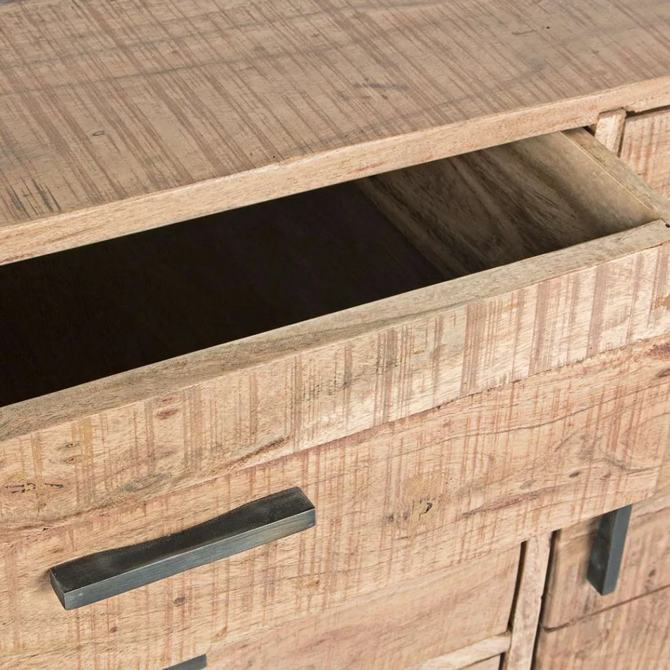 Dressoir in acaciahout en staal 2 deuren en 3 laden Homemotion - Aimune Viadurini