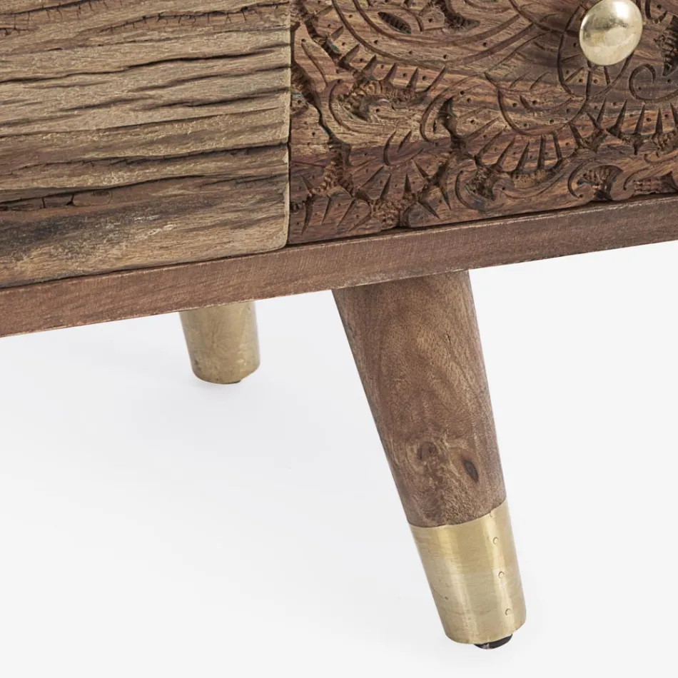 Dressoir in mangohout 2 deuren 4 laden Etnische stijl Homemotion - Auriel Viadurini