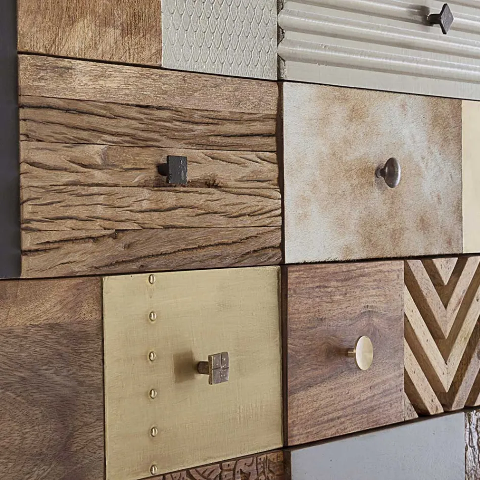 Dressoir in mangohout 2 deuren 4 laden Etnische stijl Homemotion - Auriel Viadurini