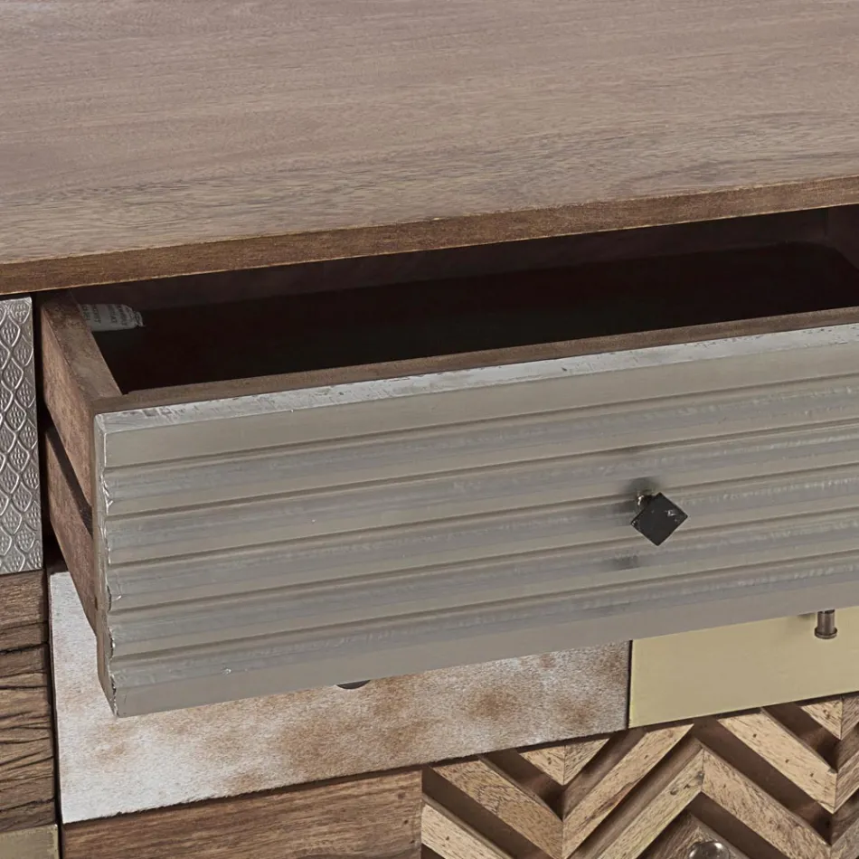 Dressoir in mangohout 2 deuren 4 laden Etnische stijl Homemotion - Auriel Viadurini