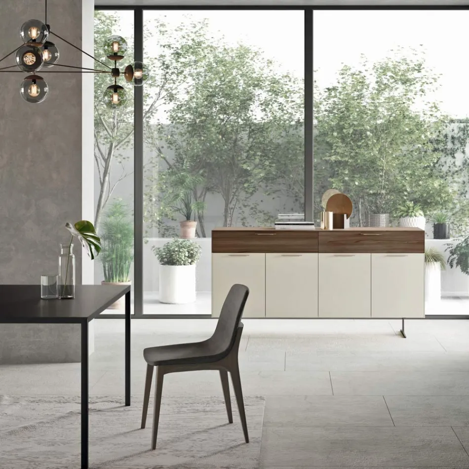 Dressoir van ecologisch hout met 4 deuren met lades en essen blad - Tamara Viadurini