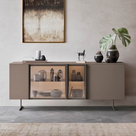 Dressoir in ecologisch hout, glas en metaal voor luxe 4-deurs woonkamer - Bruno Viadurini