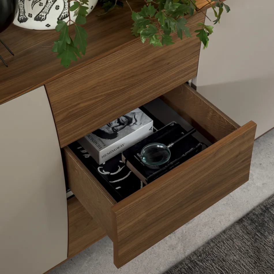 Dressoir in gelakt hout 2 deuren 3 laden Curvilineair Italiaans design - Celio Viadurini