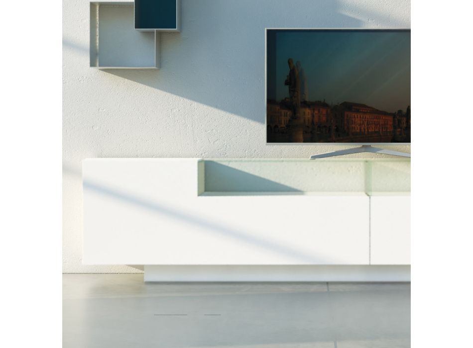 Dressoir in wit Mdf met glazen kast en plintvoet Made in Italy - Kisha Viadurini