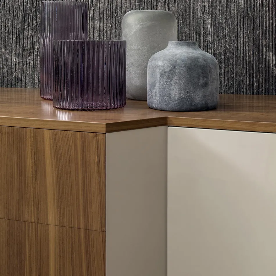 Dressoir in Mdf met 2 deuren en 2 uitstekende lades Hellende zijkanten - Caspiter Viadurini