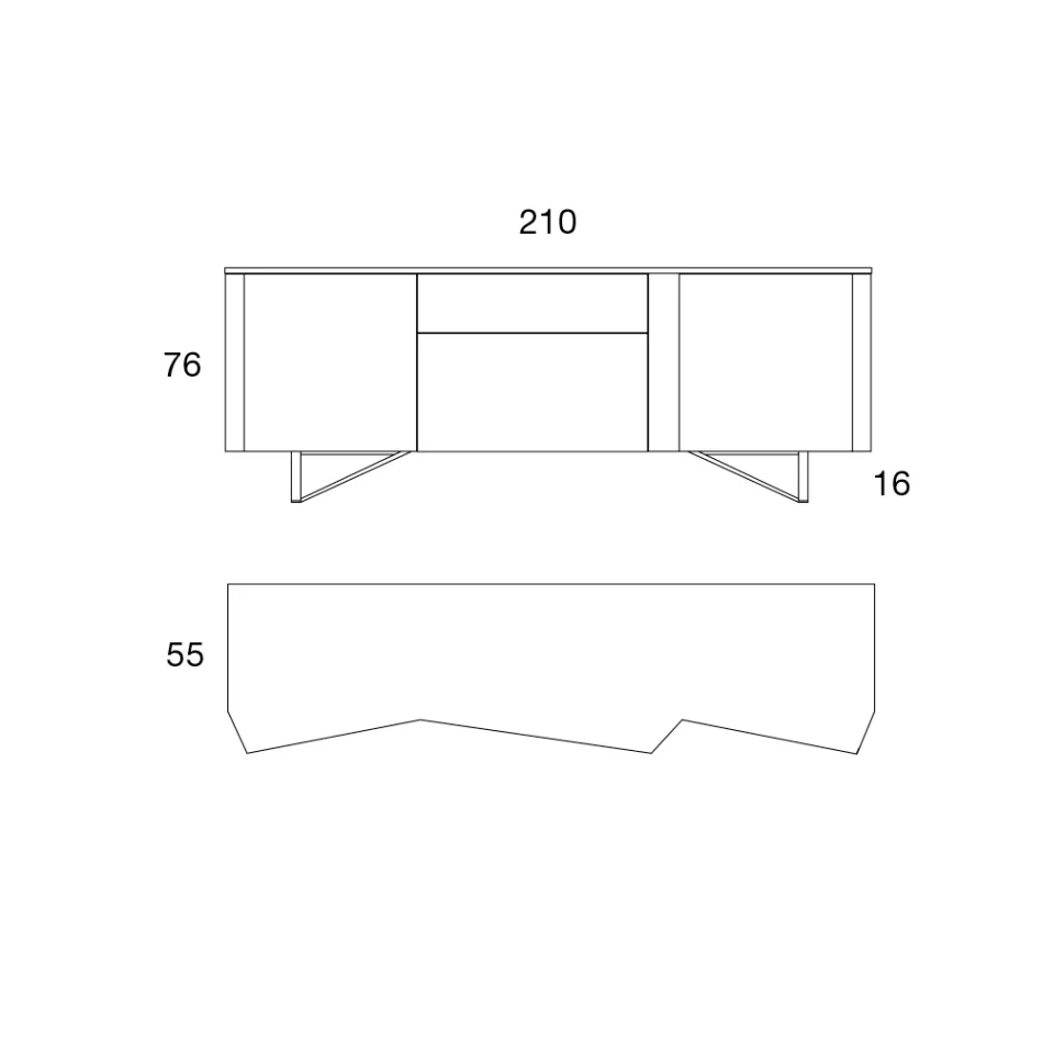 Dressoir in Mdf met 2 deuren en 2 uitstekende lades Hellende zijkanten - Caspiter Viadurini