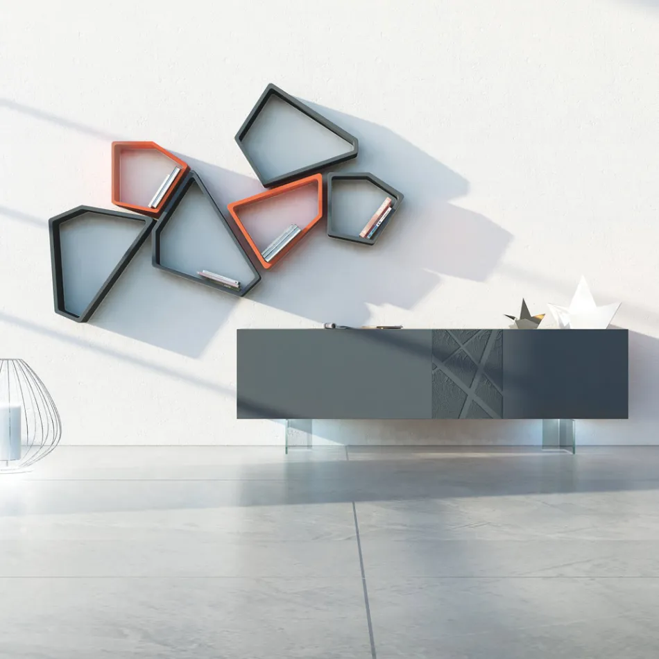 Dressoir in grafietgrijs Mdf met glazen voetjes Made in Italy - Zelia Viadurini