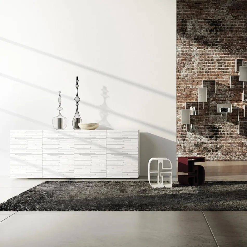 Dressoir in mat wit gelakt Mdf met gedecoreerde deuren Made in Italy - Chicago Viadurini