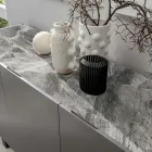 Dressoir van MDF, blad van keramiek met grijs marmereffect en 3 push-pull-klikdeuren Viadurini